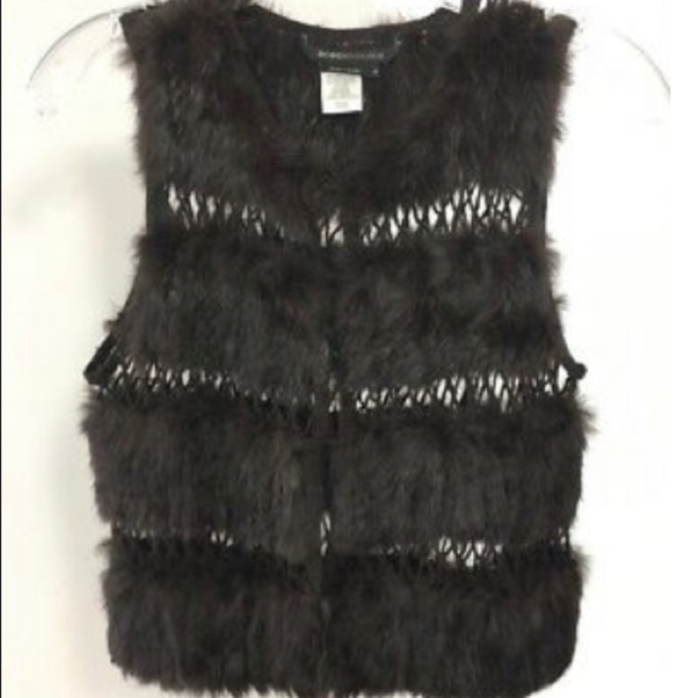 BCBG Black rabbit fur vest
